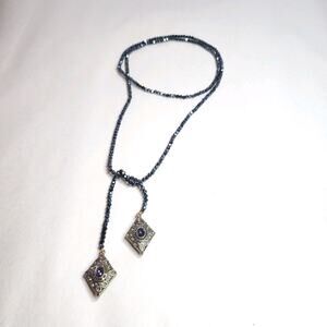 HEIDI DAUS Necklace Crystal Trilo Beaded Lariat Retired $259 Layering Tanzanite